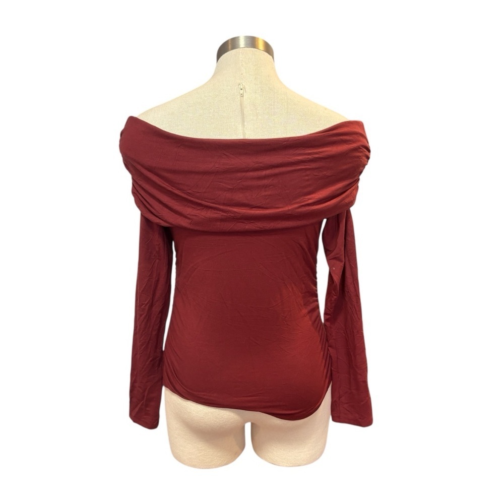 Reformation Womens Knit Top Florentina Off-Shoulder Burgundy Chianti Sz. M - Picture 5 of 10